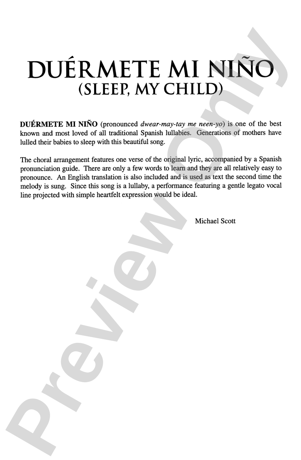 Duérmete Mi Niño (Sleep, My Child): 2-Part Choral Octavo