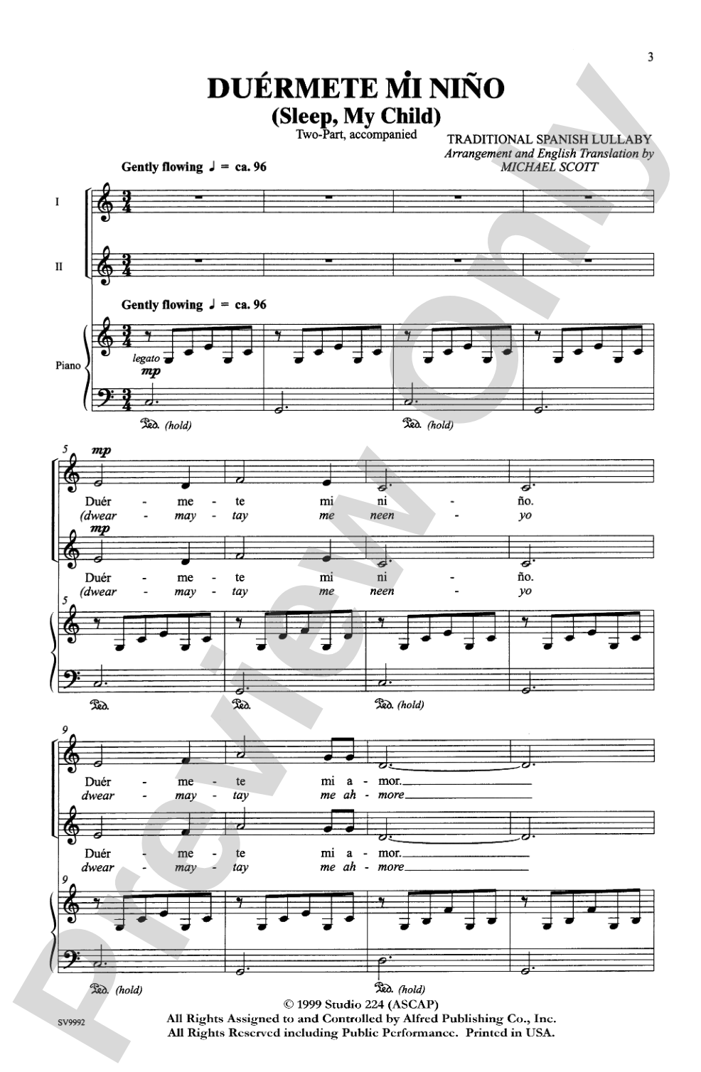 Duérmete Mi Niño (Sleep, My Child): 2-Part Choral Octavo