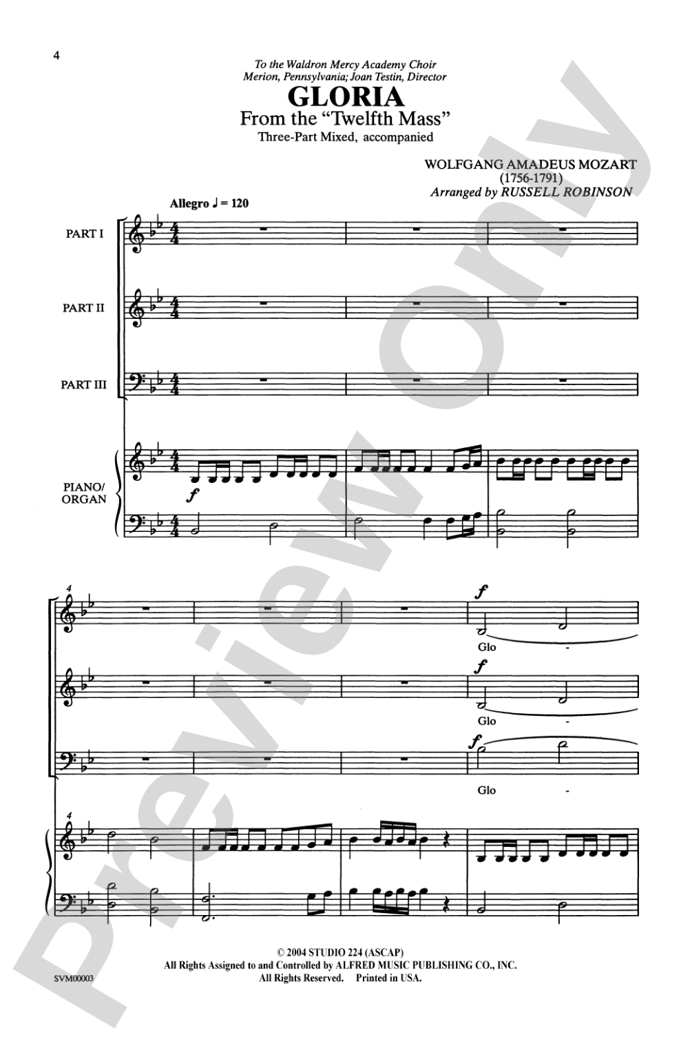 Gloria (from the <I>Twelfth Mass</I>): SAB Choral Octavo