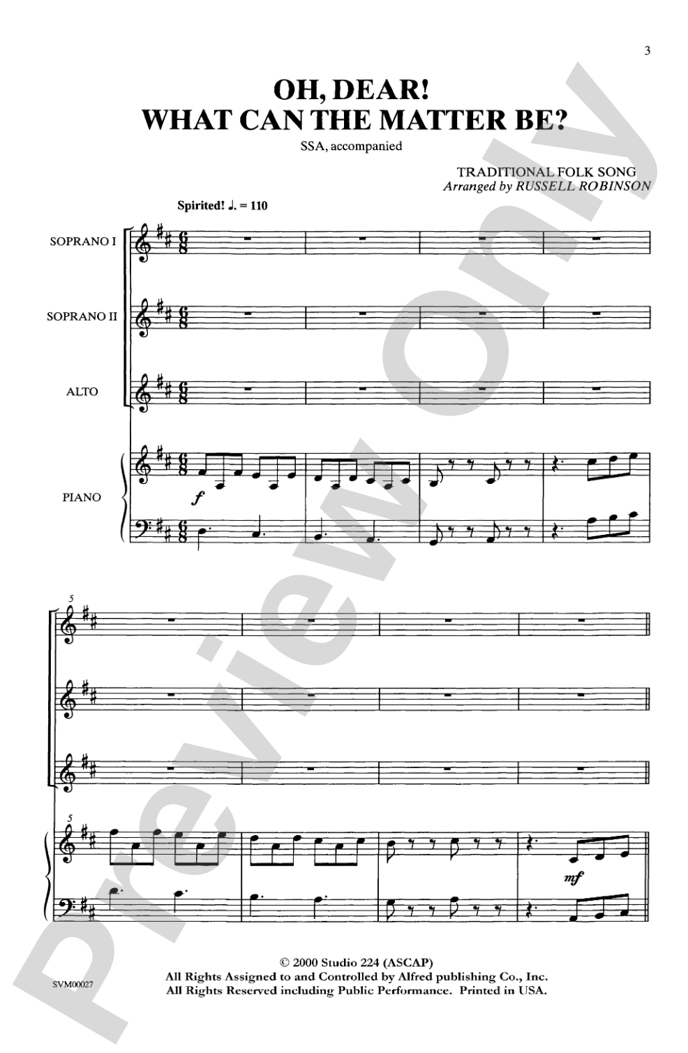 Oh, Dear! What Can the Matter Be?: SSA Choral Octavo