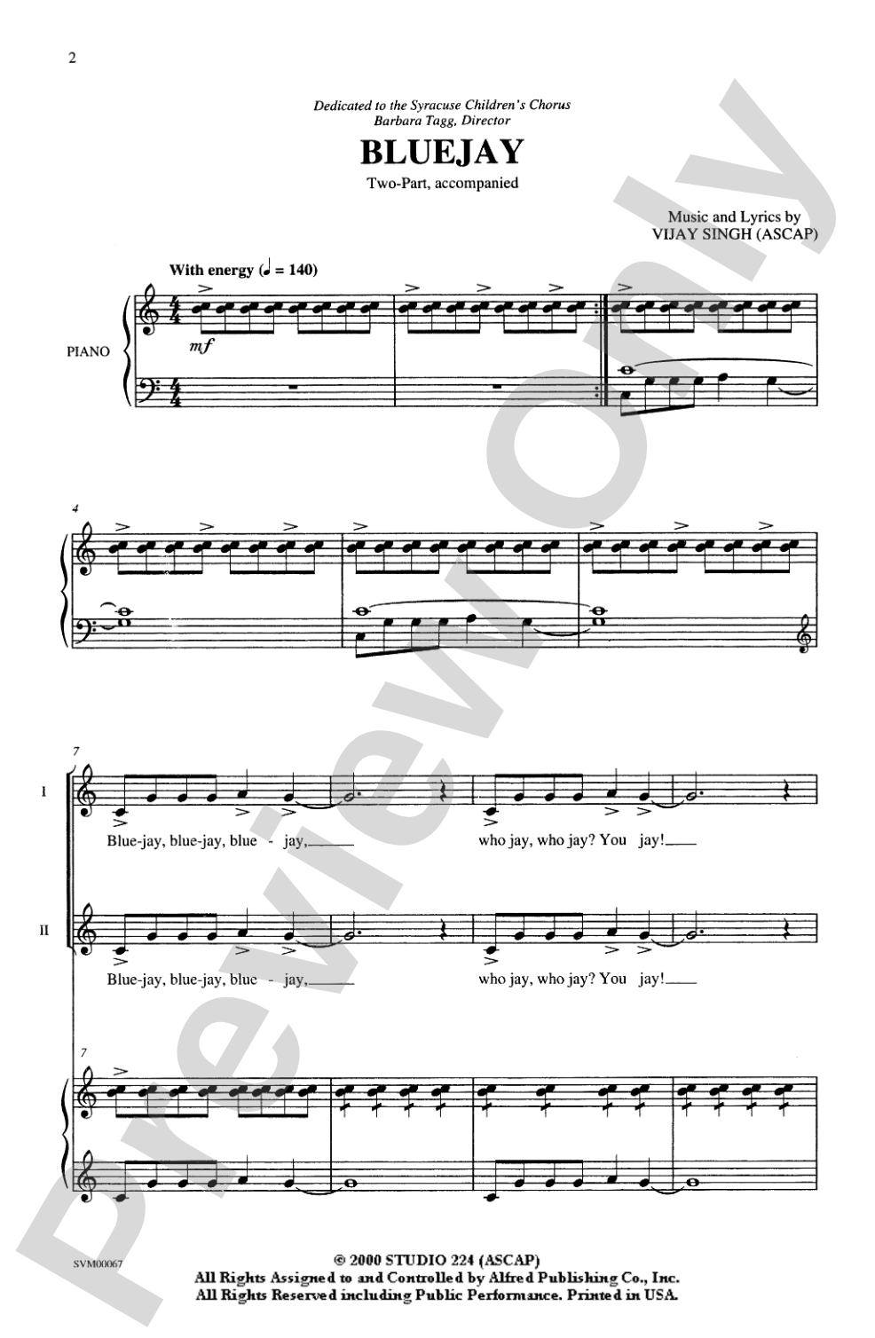 Blue Jay: 2-Part Choral Octavo
