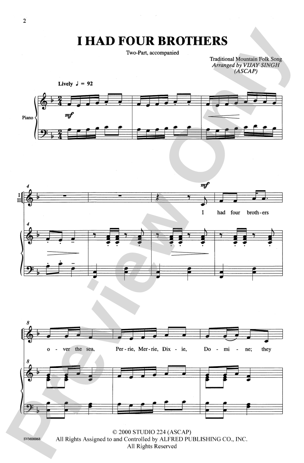 I Had Four Brothers: 2-Part Choral Octavo