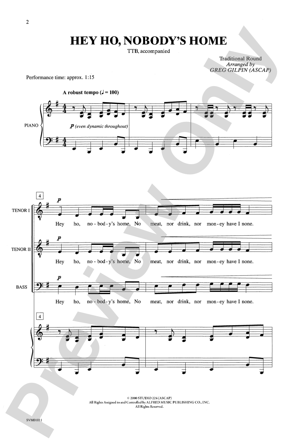 Hey Ho, Nobody's Home: TTB Choral Octavo
