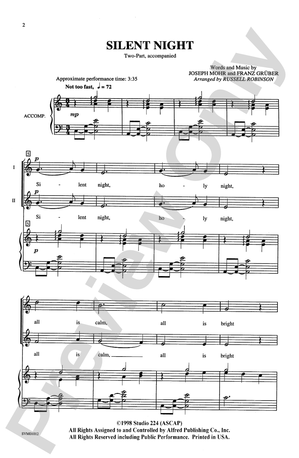 Silent Night: 2-Part Choral Octavo