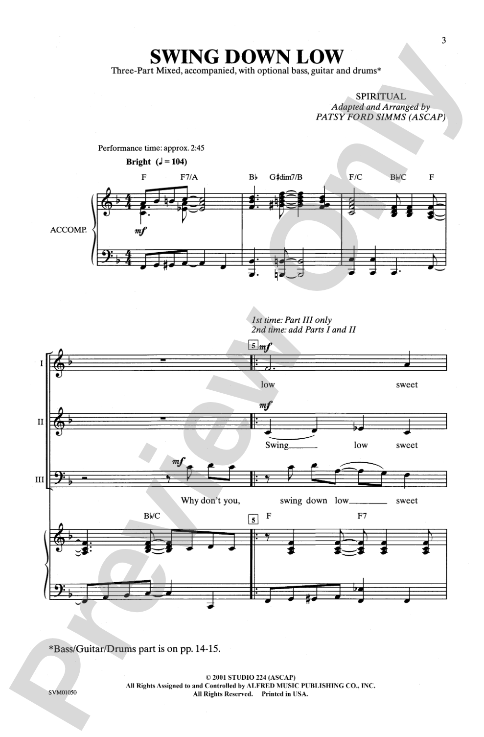 Swing Down Low: 3-Part Mixed Choral Octavo