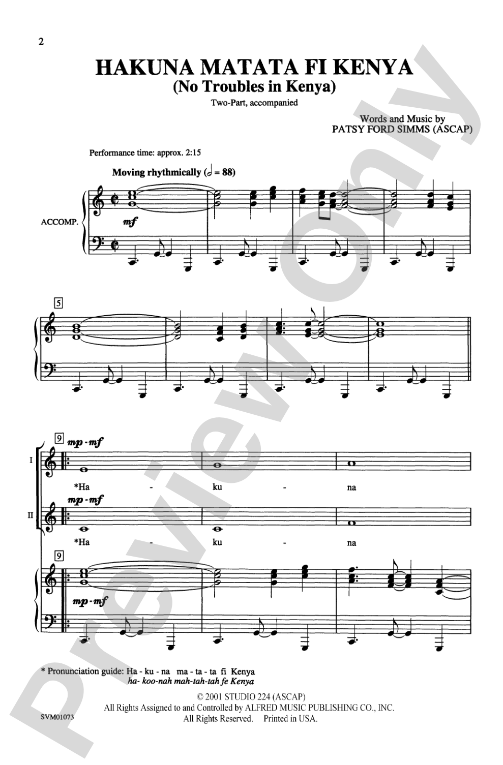 Hakuna Matata Fi Kenya (No Troubles in Kenya): 2-Part Choral Octavo