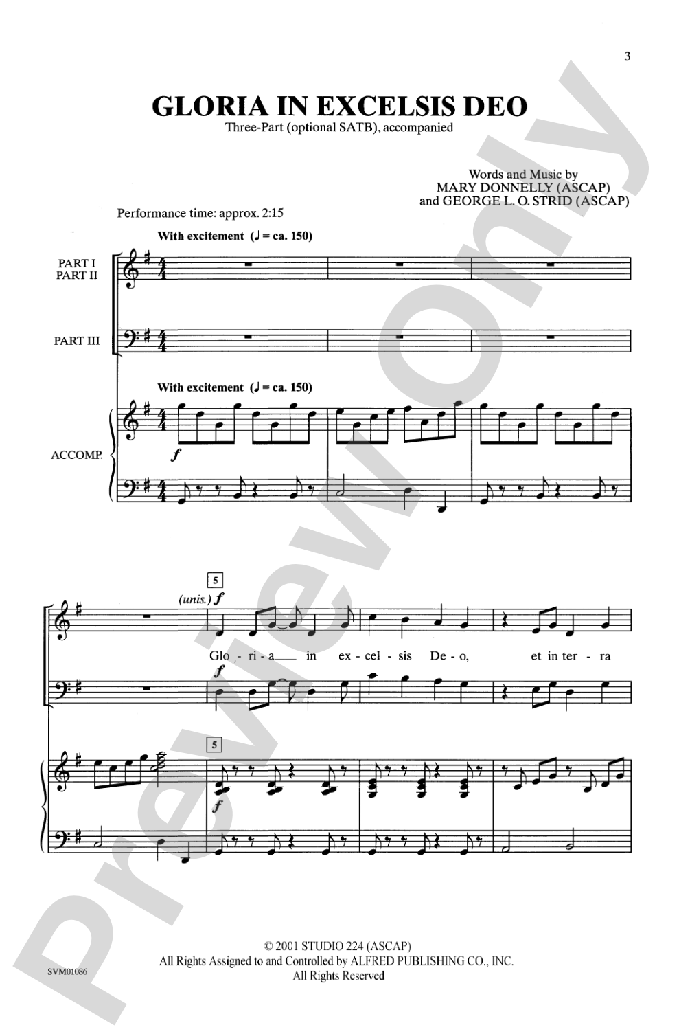 Gloria In Excelsis Deo: 3-Part (Opt. SATB) Choral Octavo