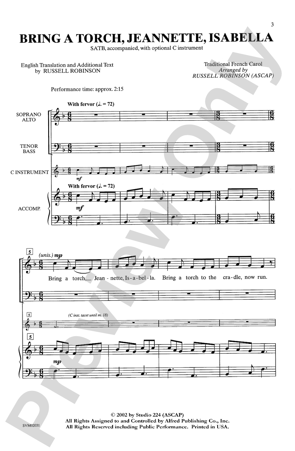 Bring a Torch, Jeannette, Isabella: SATB Choral Octavo