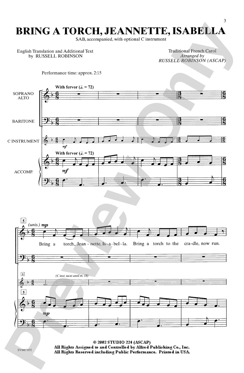 Bring a Torch, Jeannette, Isabella: SAB Choral Octavo