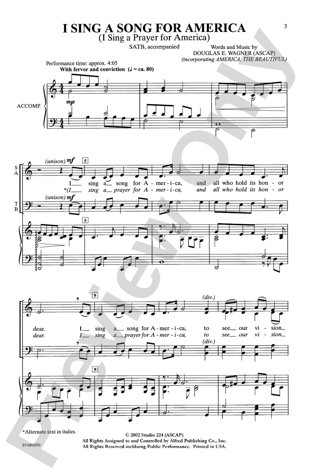 I Sing a Song for America (I Sing a Prayer for America): SATB Choral Octavo