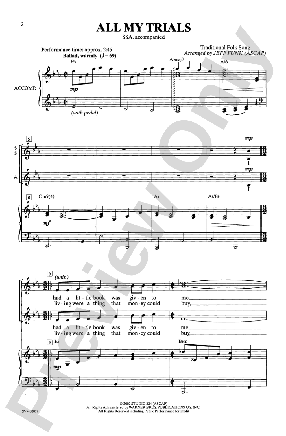 All My Trials: SSA Choral Octavo