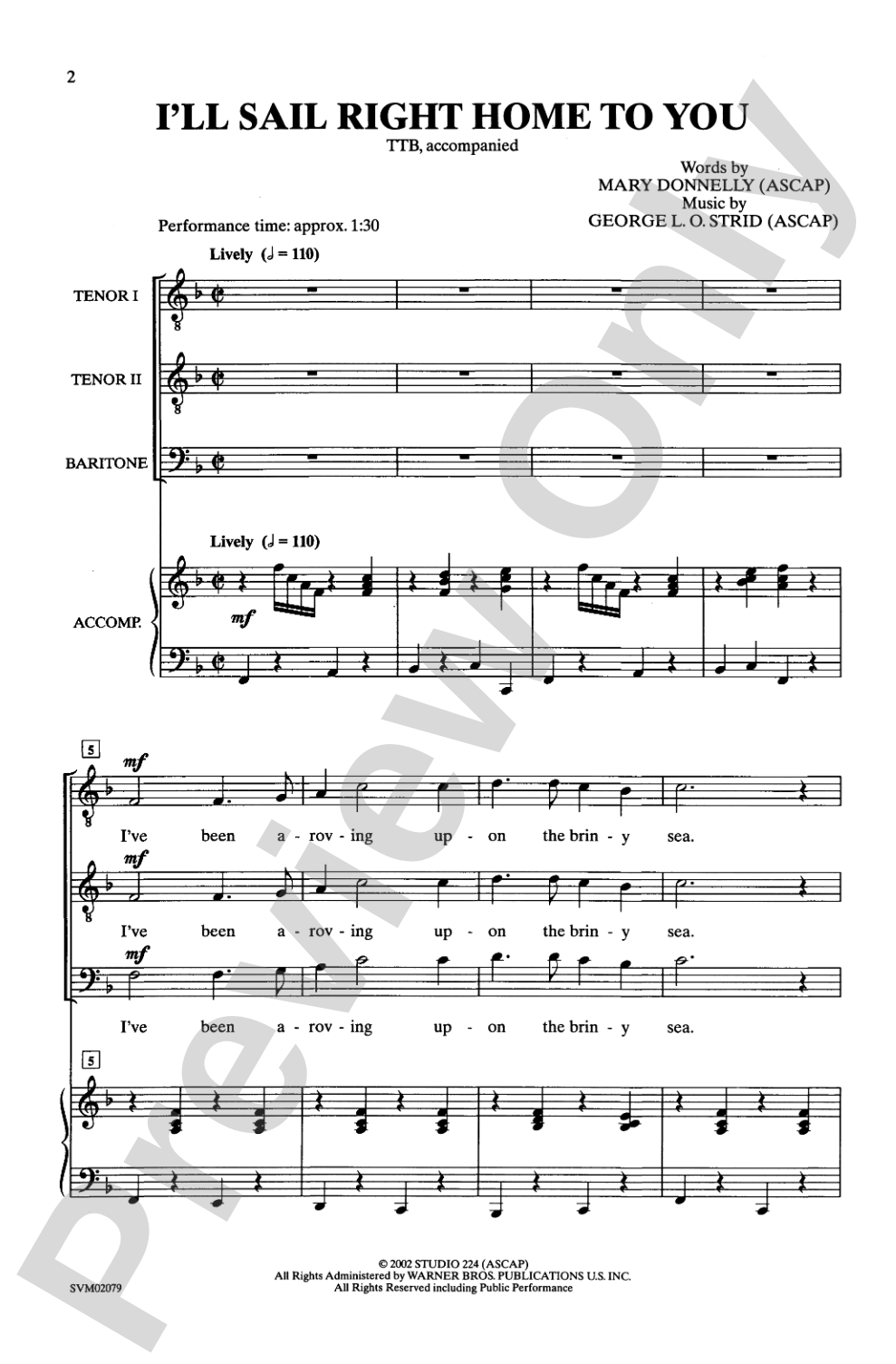 I'll Sail Right Home to You: TTB Choral Octavo