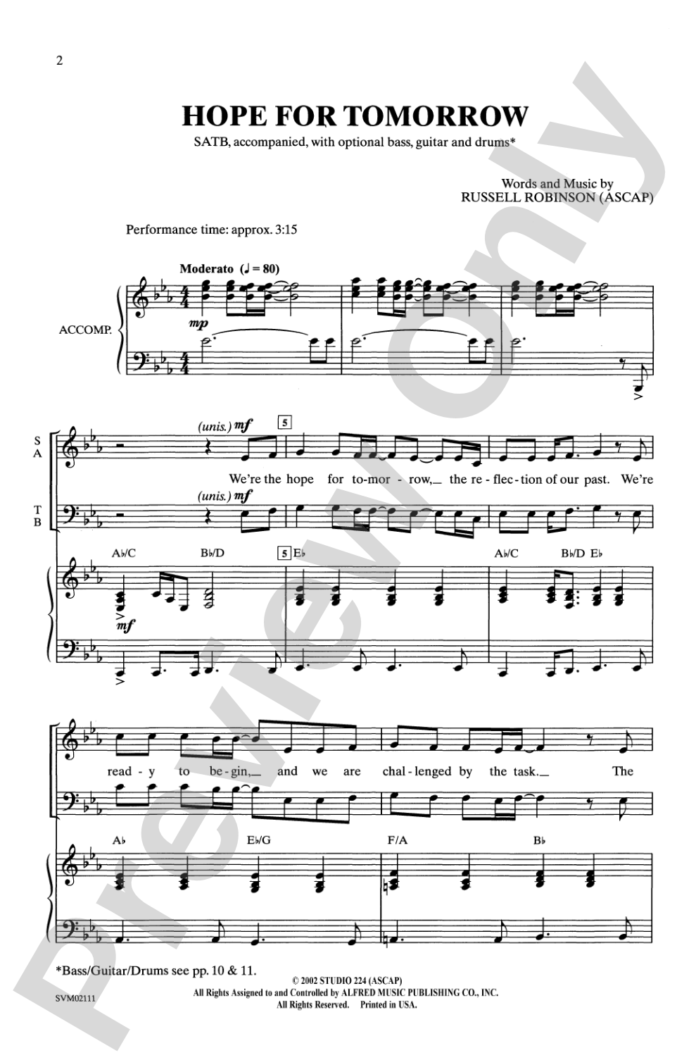 Hope for Tomorrow: SATB Choral Octavo
