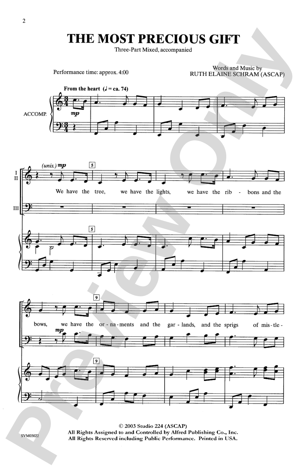 The Most Precious Gift: 3-Part Mixed Choral Octavo