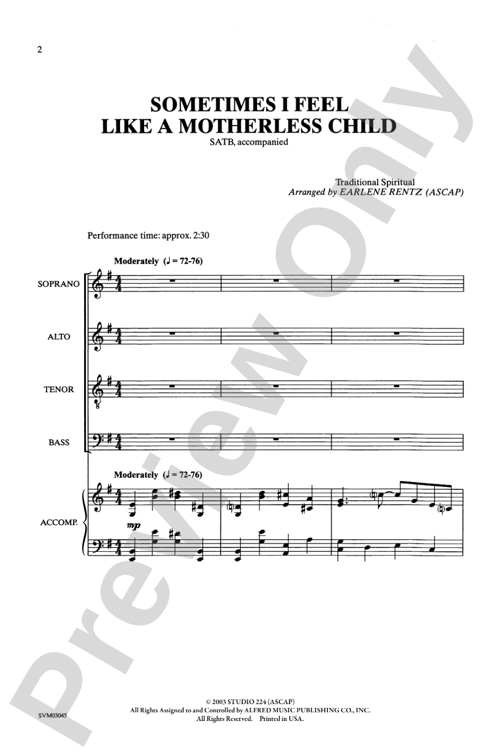 Sometimes I Feel Like a Motherless Child: SATB Choral Octavo