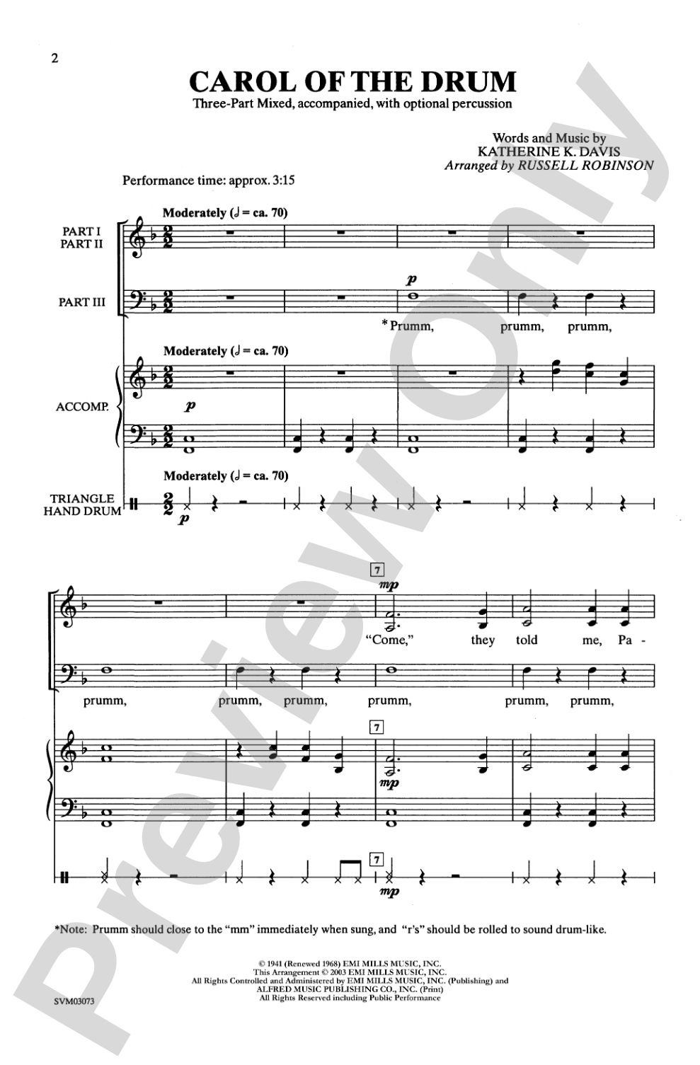 Carol of the Drum: 3-Part Mixed Choral Octavo