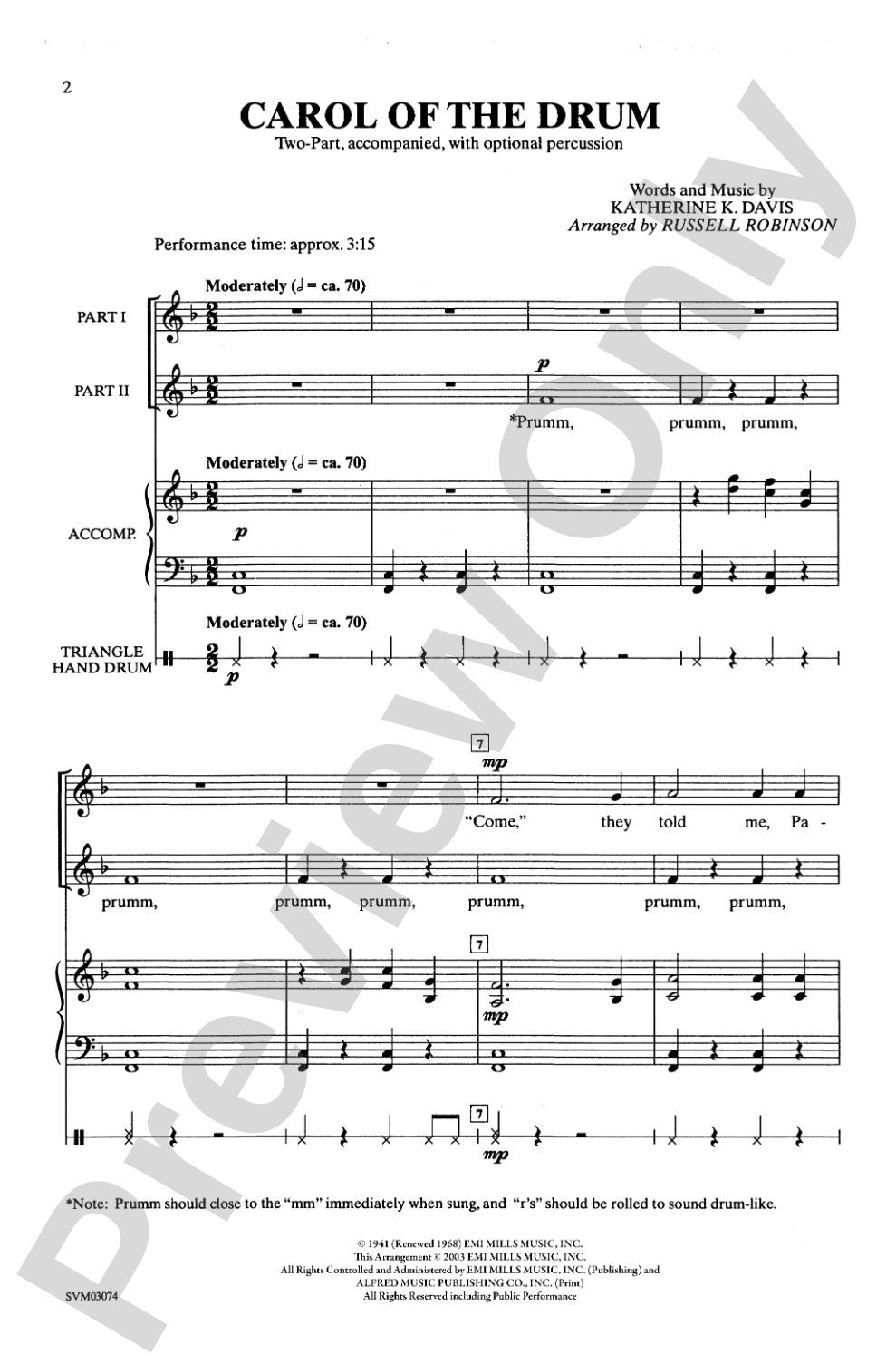 Carol of the Drum: 2-Part Choral Octavo