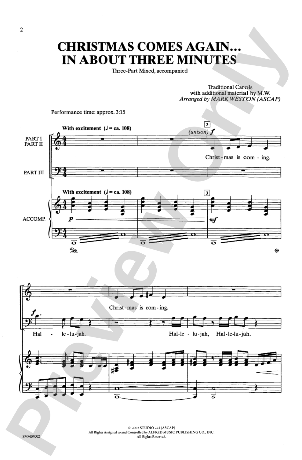 Christmas Comes Again... In About Three Minutes: 3-Part Mixed Choral Octavo