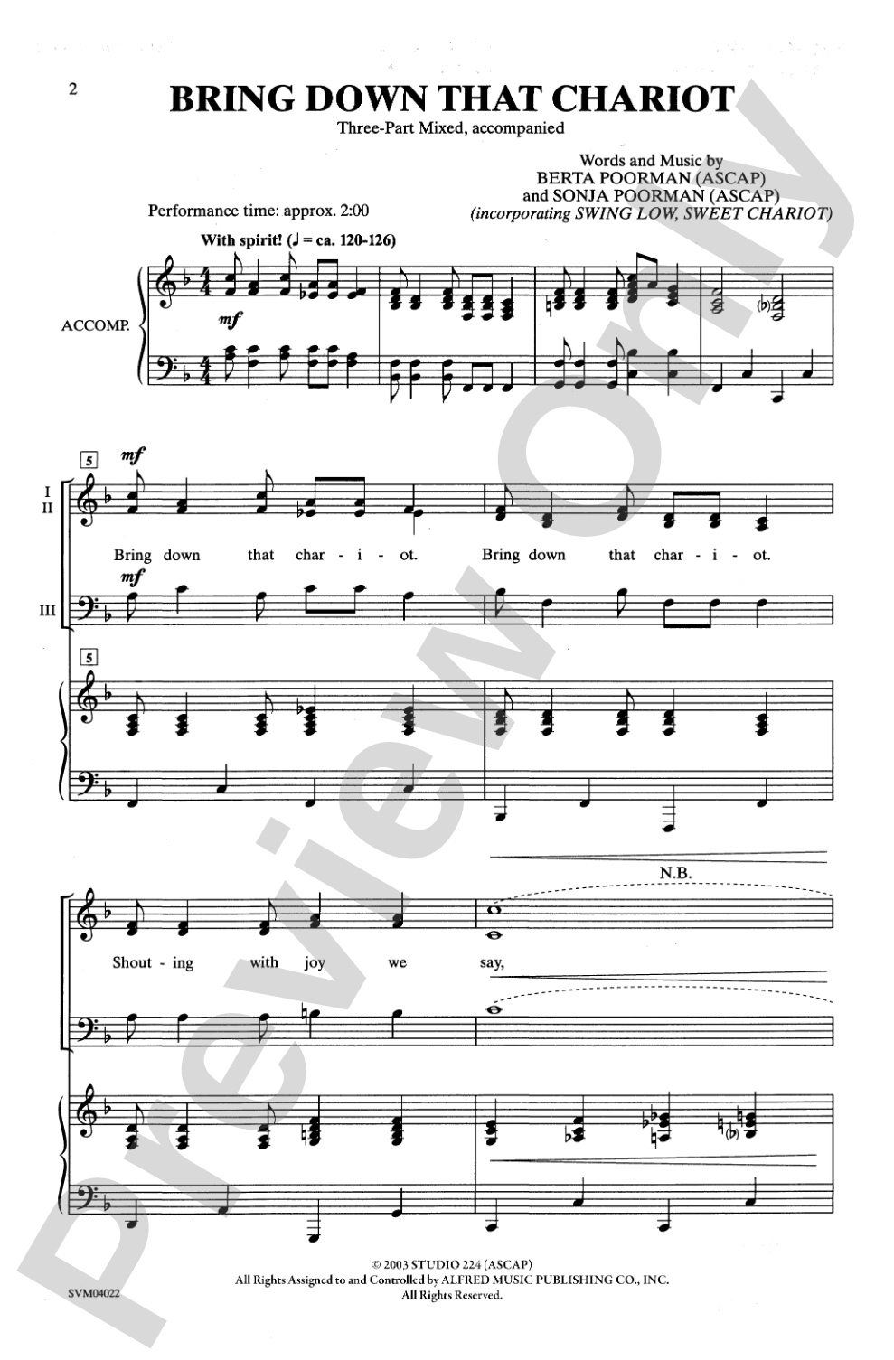 Bring Down That Chariot: 3-Part Mixed Choral Octavo