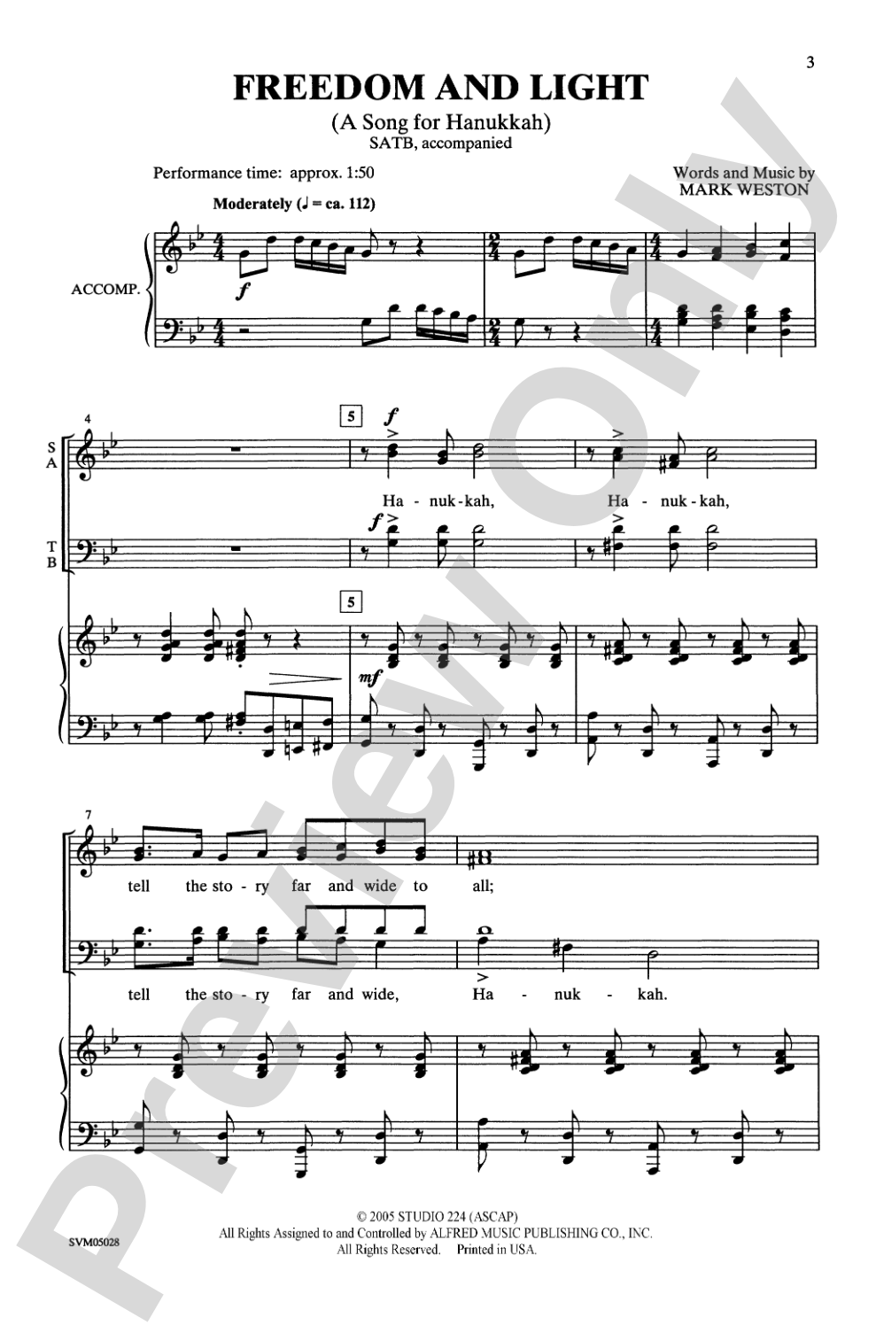 Freedom and Light (A Song for Hanukkah): SATB Choral Octavo