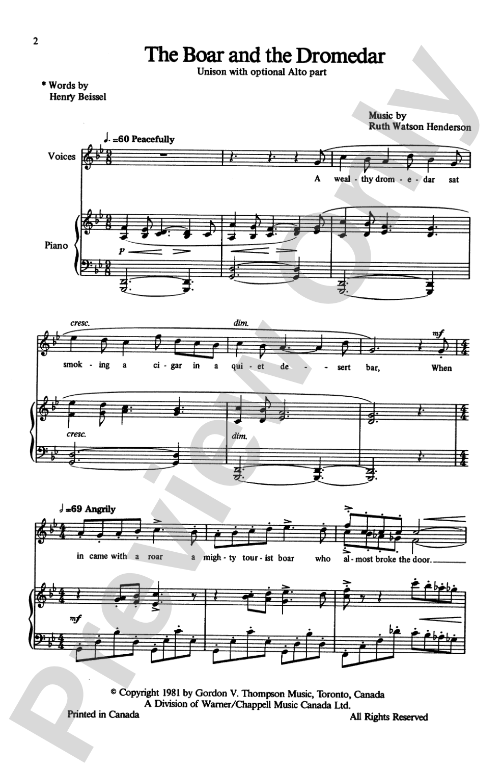Boar and the Dromedar / Don't Ever Squeeze a Weasel: Unison Choral Octavo