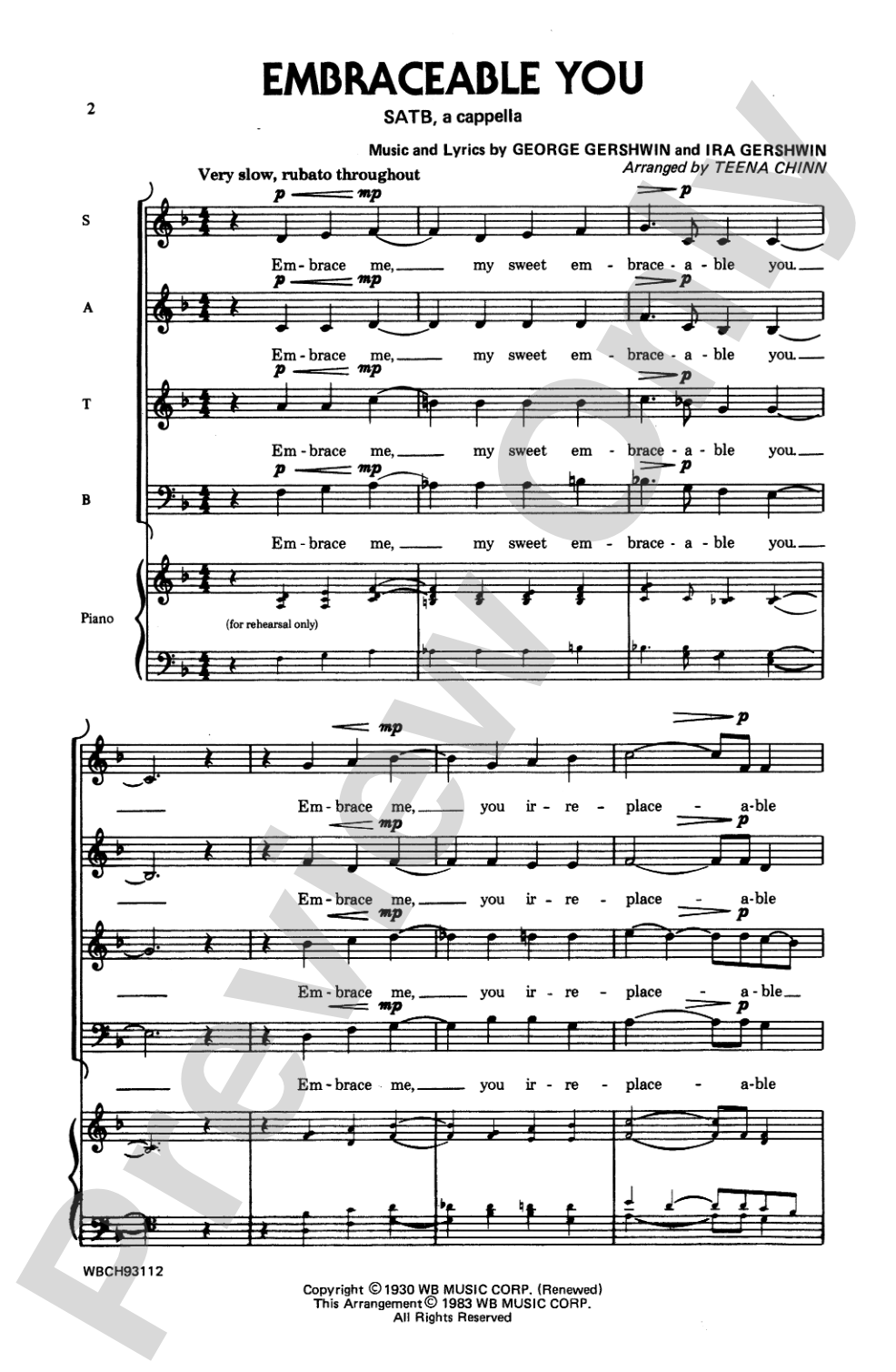 Embraceable You: SATB, <I>a cappella</I> Choral Octavo
