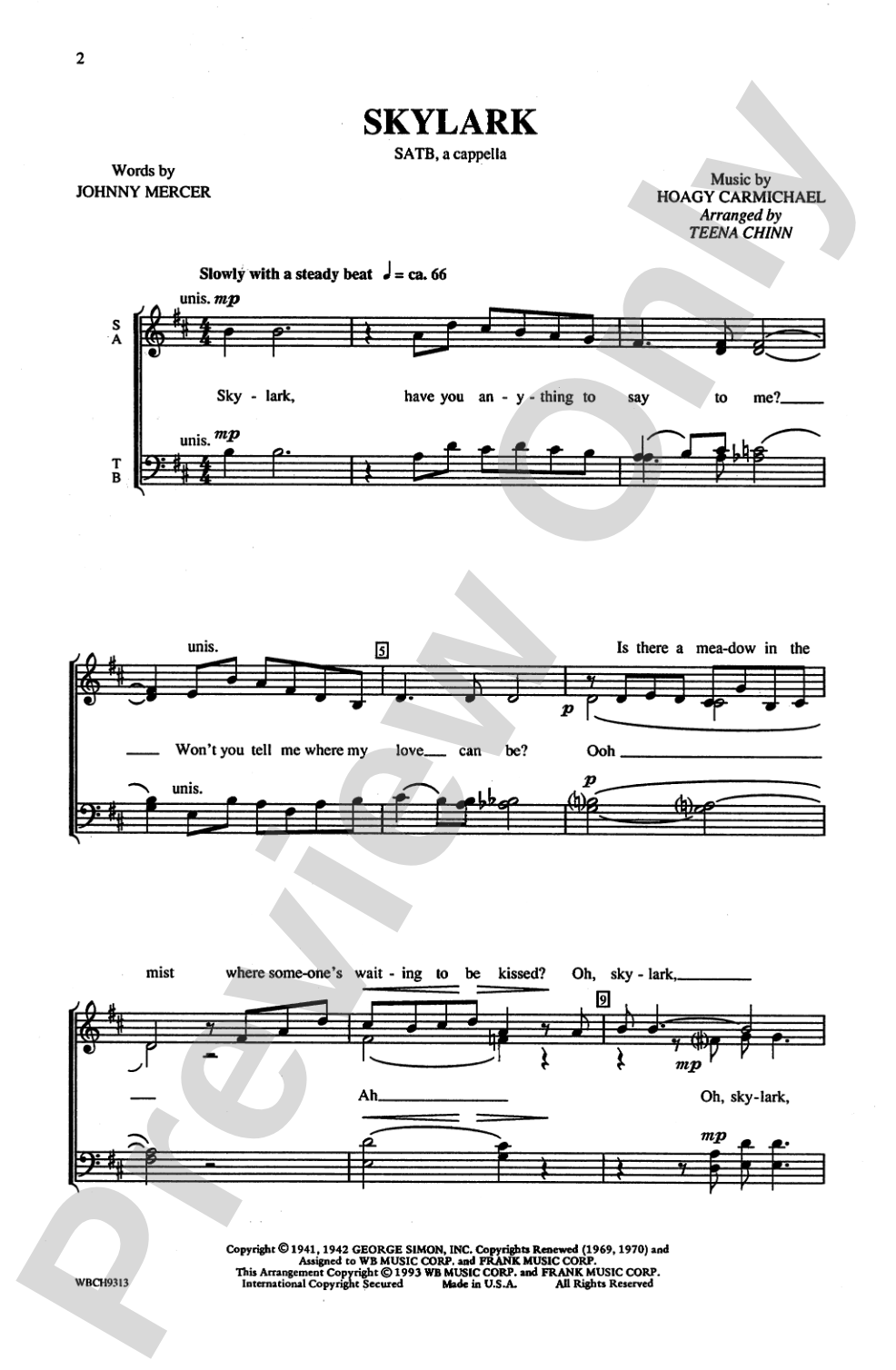 Skylark: SATB, <I>a cappella</I> Choral Octavo