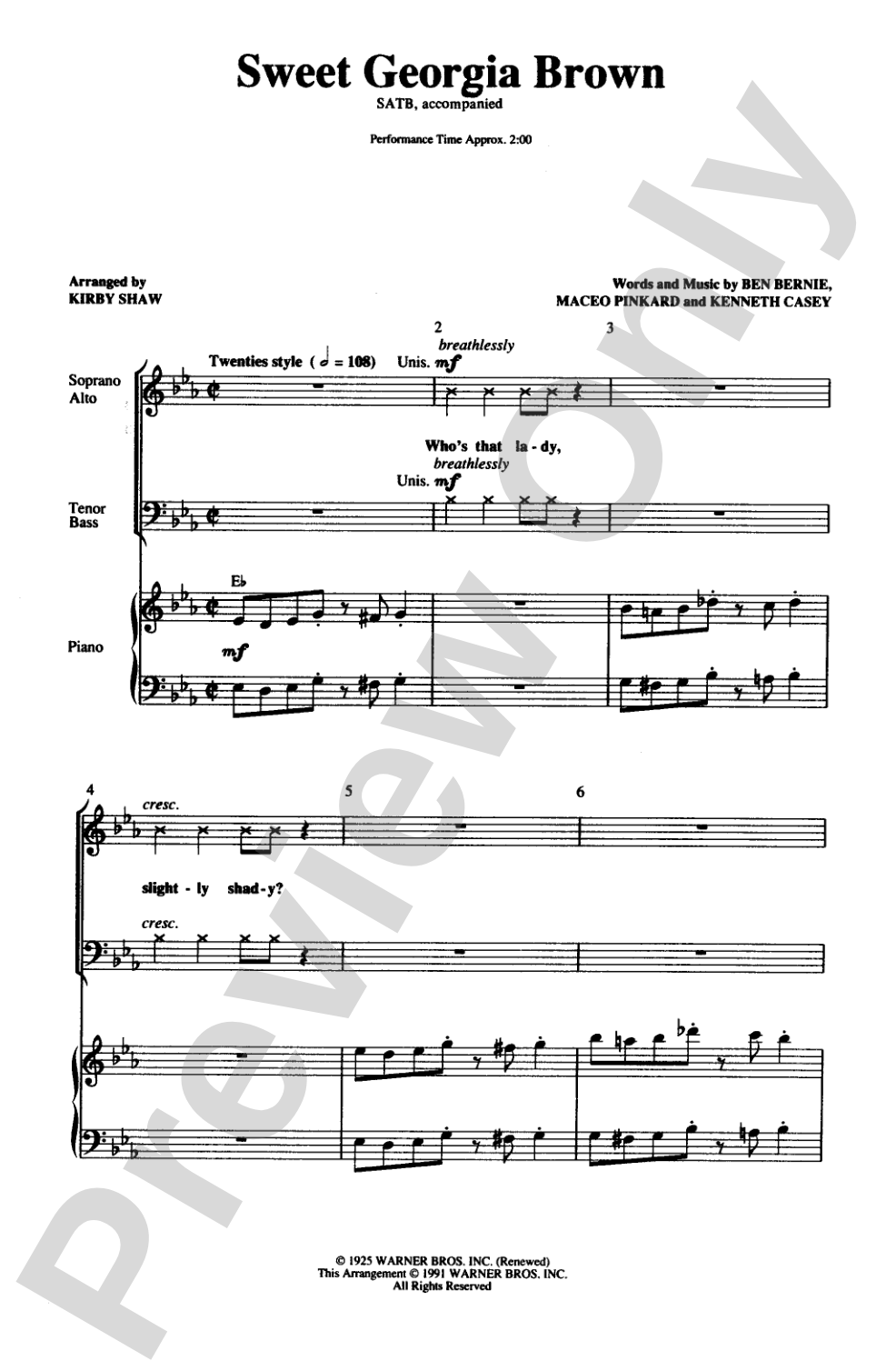 Sweet Georgia Brown: SATB Choral Octavo