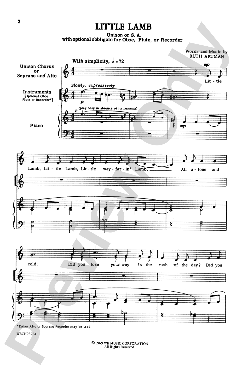 Little Lamb: Unison/SA Choral Octavo