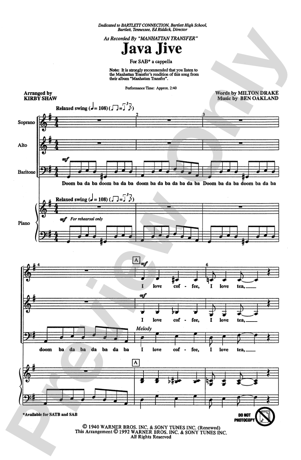 Java Jive: SAB, <I>a cappella</I> Choral Octavo