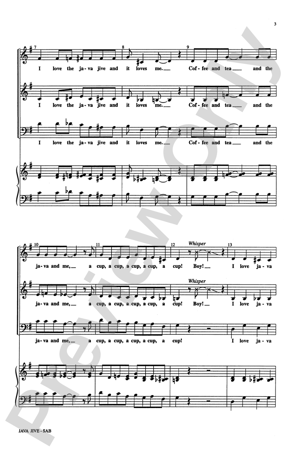Java Jive: SAB, <I>a cappella</I> Choral Octavo