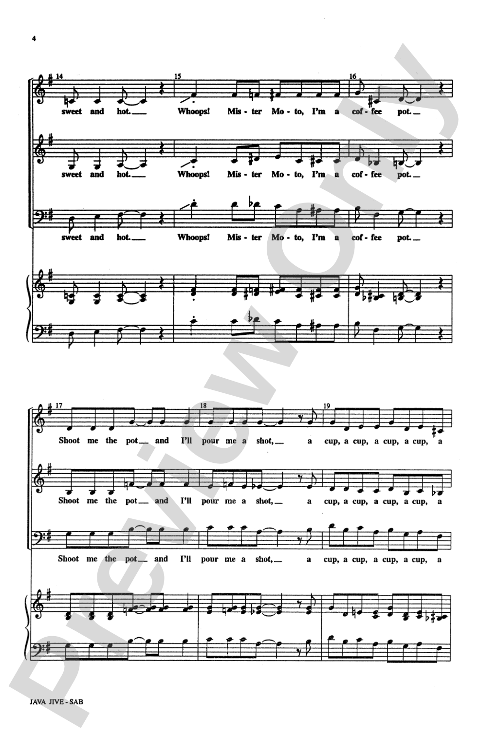 Java Jive: SAB, <I>a cappella</I> Choral Octavo