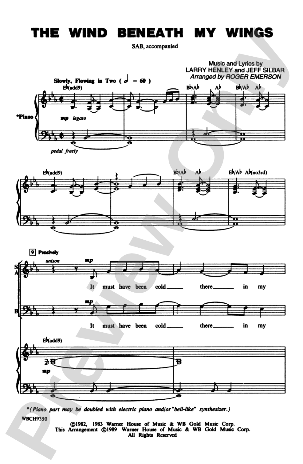 The Wind Beneath My Wings: SAB Choral Octavo