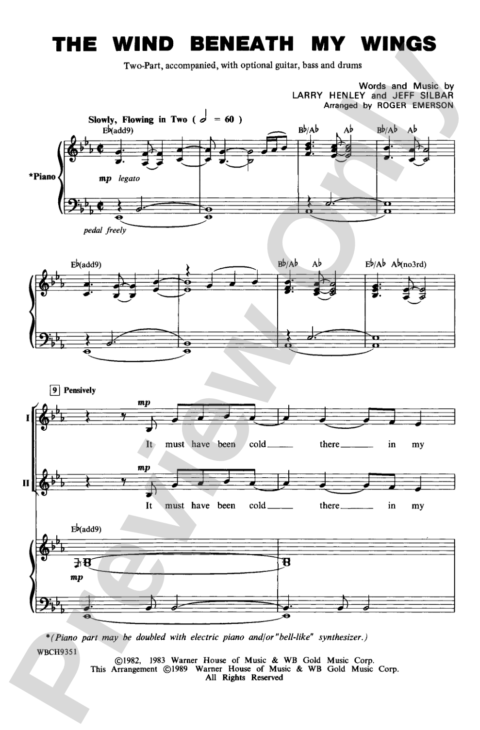 The Wind Beneath My Wings: 2-Part Choral Octavo