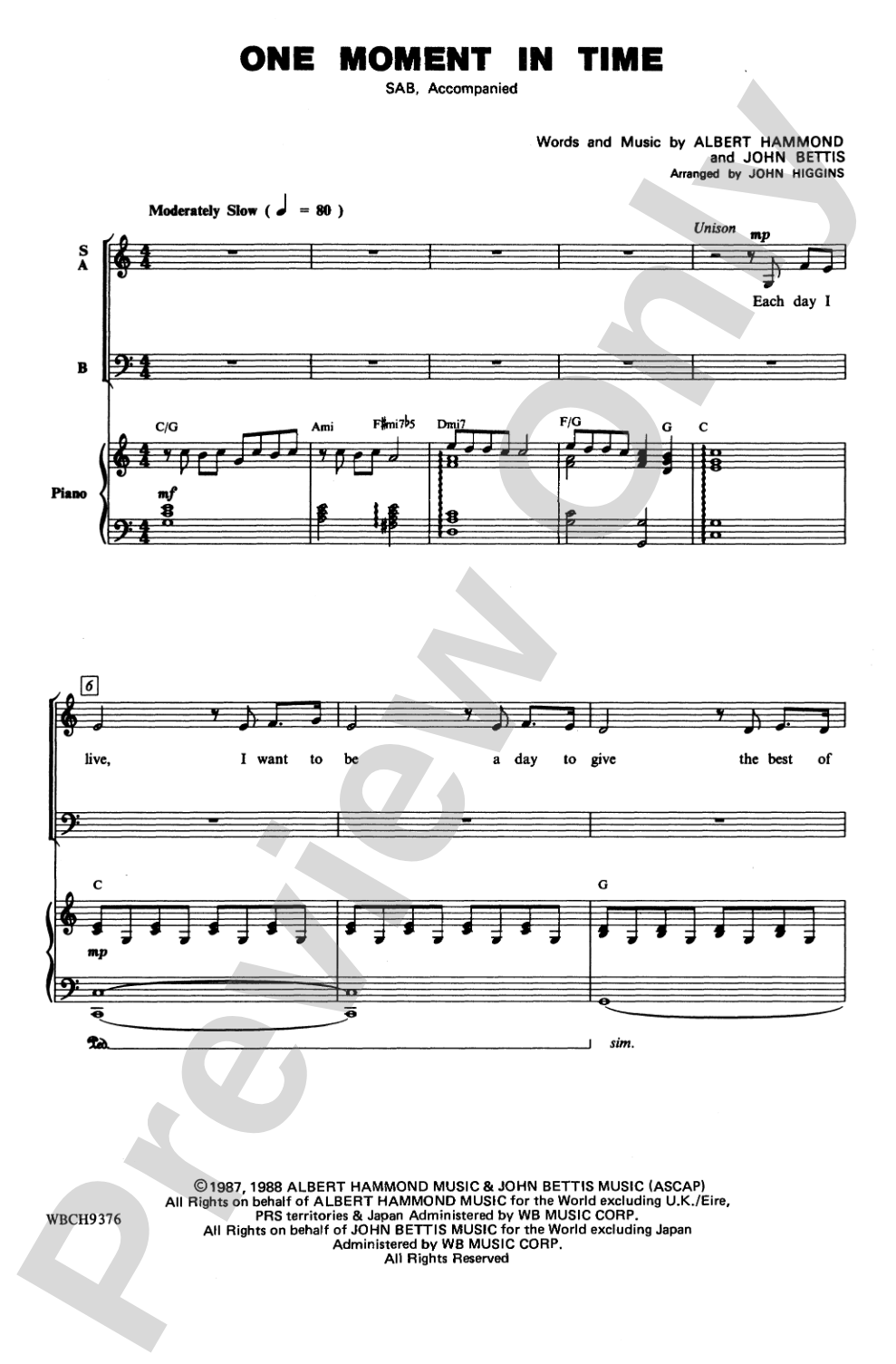 One Moment in Time: SAB Choral Octavo