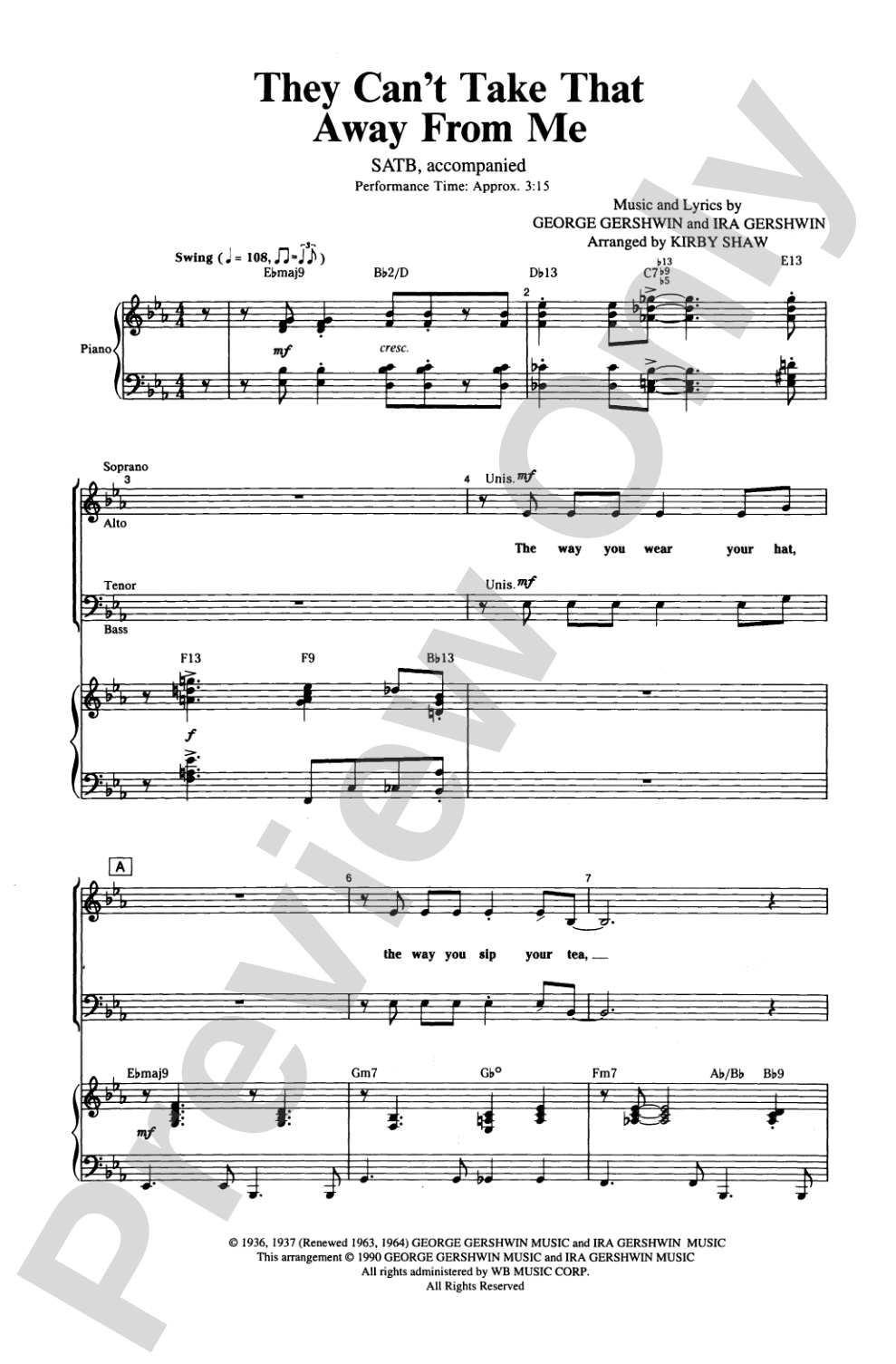 They Can't Take That Away from Me: SATB Choral Octavo