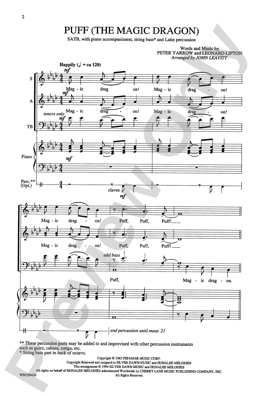 Puff (The Magic Dragon): SATB Choral Octavo