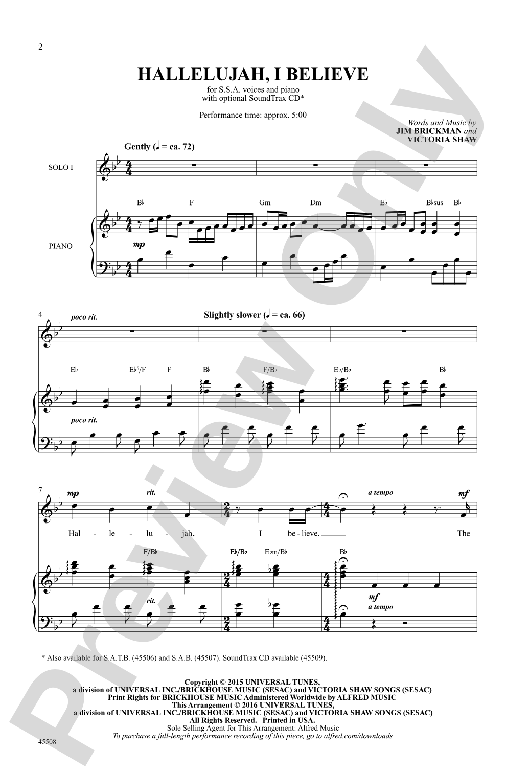 Hallelujah, I Believe: SSA Choral Octavo