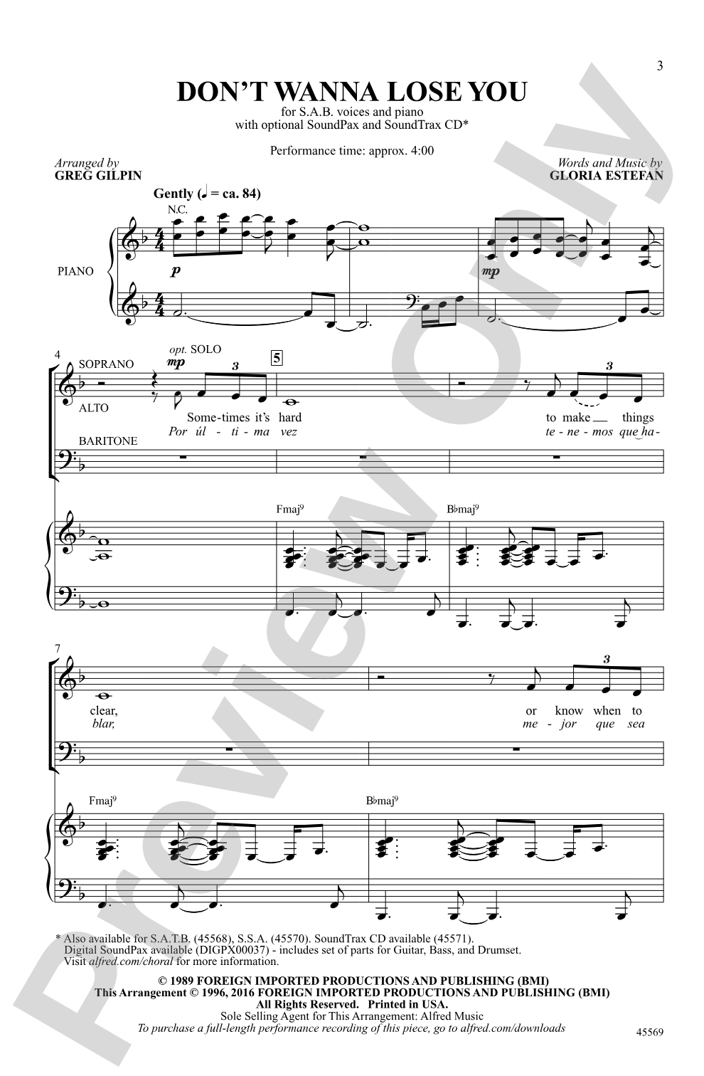Don't Wanna Lose You: SAB Choral Octavo