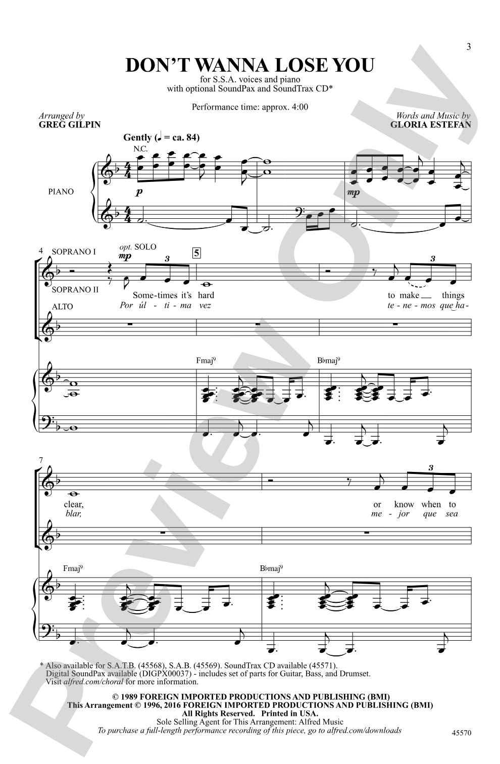Don't Wanna Lose You: SSA Choral Octavo