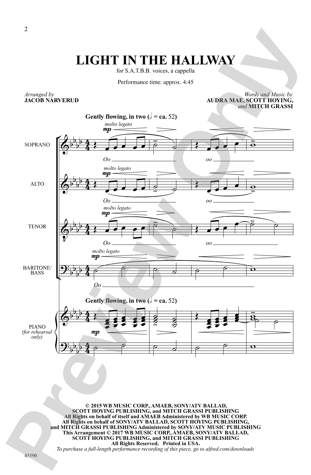 Light in the Hallway: SATBB, <i>a cappella</i> Choral Octavo