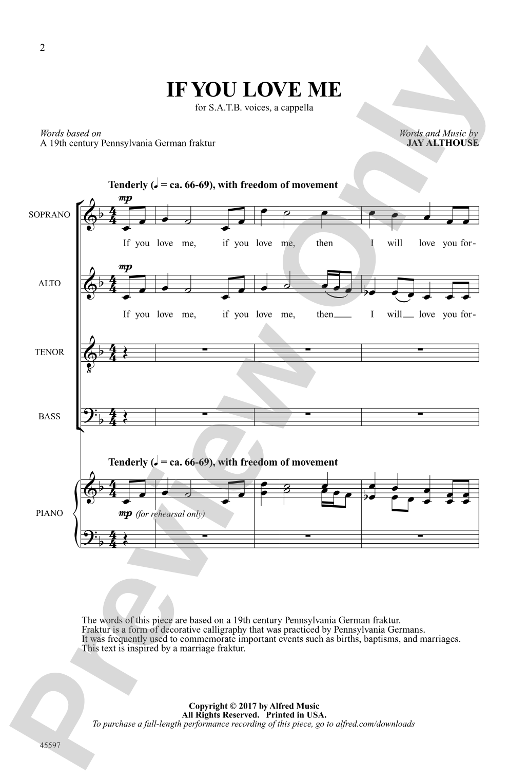 If You Love Me: SATB, <i>a cappella</i> Choral Octavo