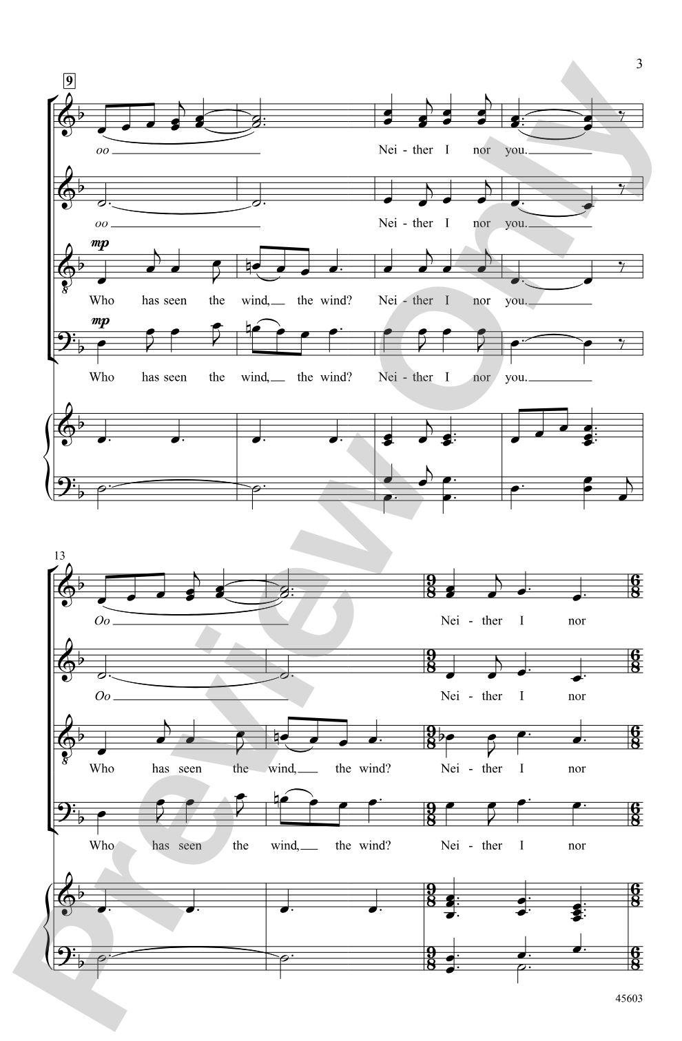 Who Has Seen the Wind?: SSATB Choral Octavo