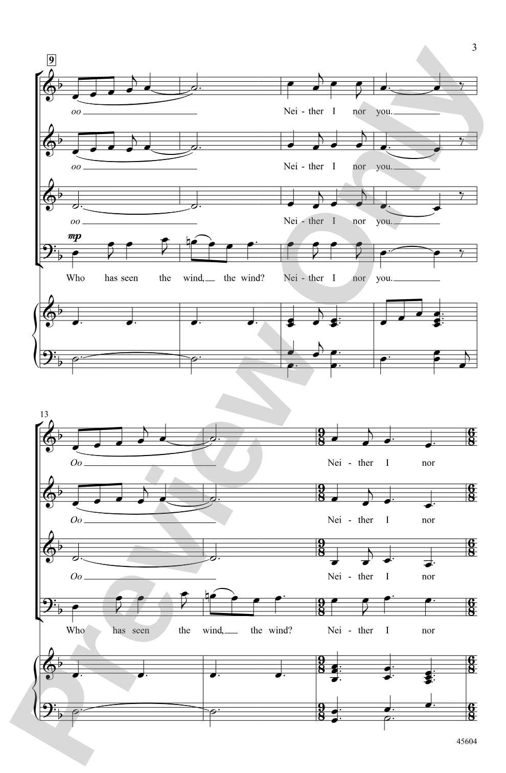Who Has Seen the Wind?: SSAB Choral Octavo