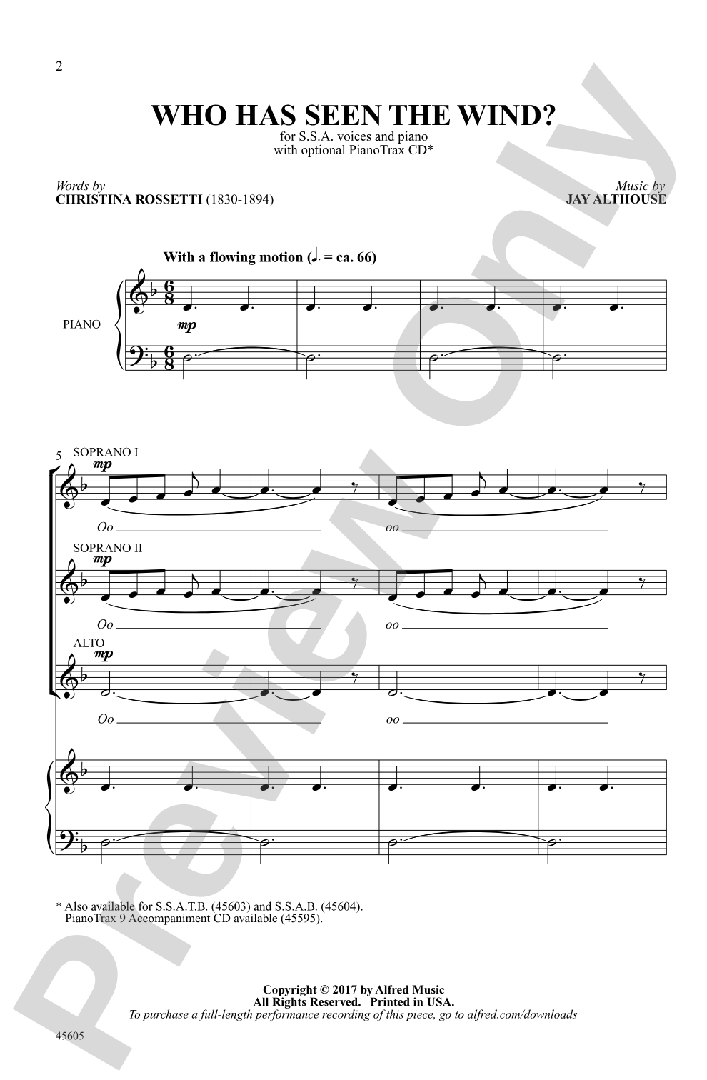 Who Has Seen the Wind?: SSA Choral Octavo