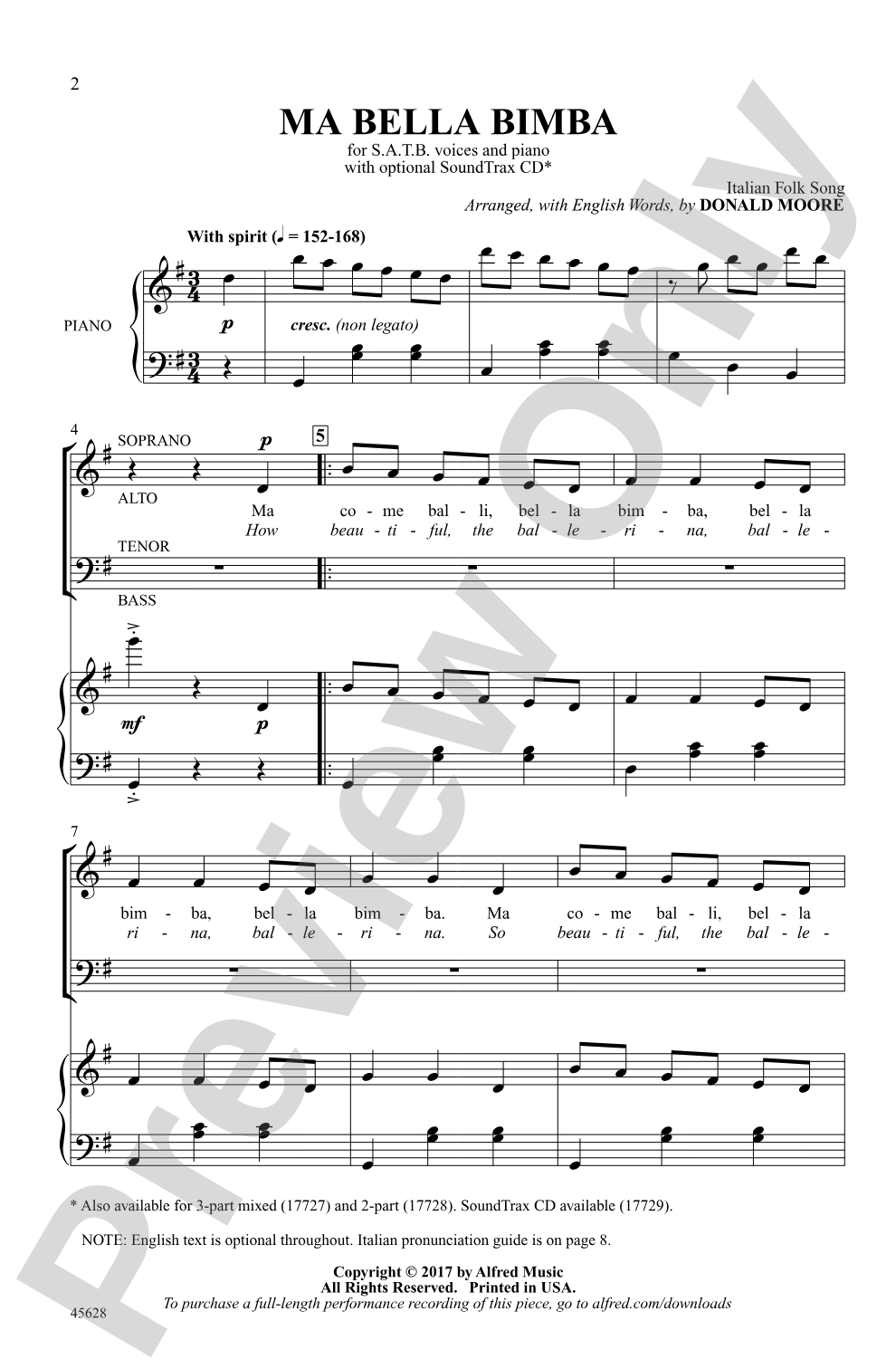 Ma Bella Bimba: SATB Choral Octavo