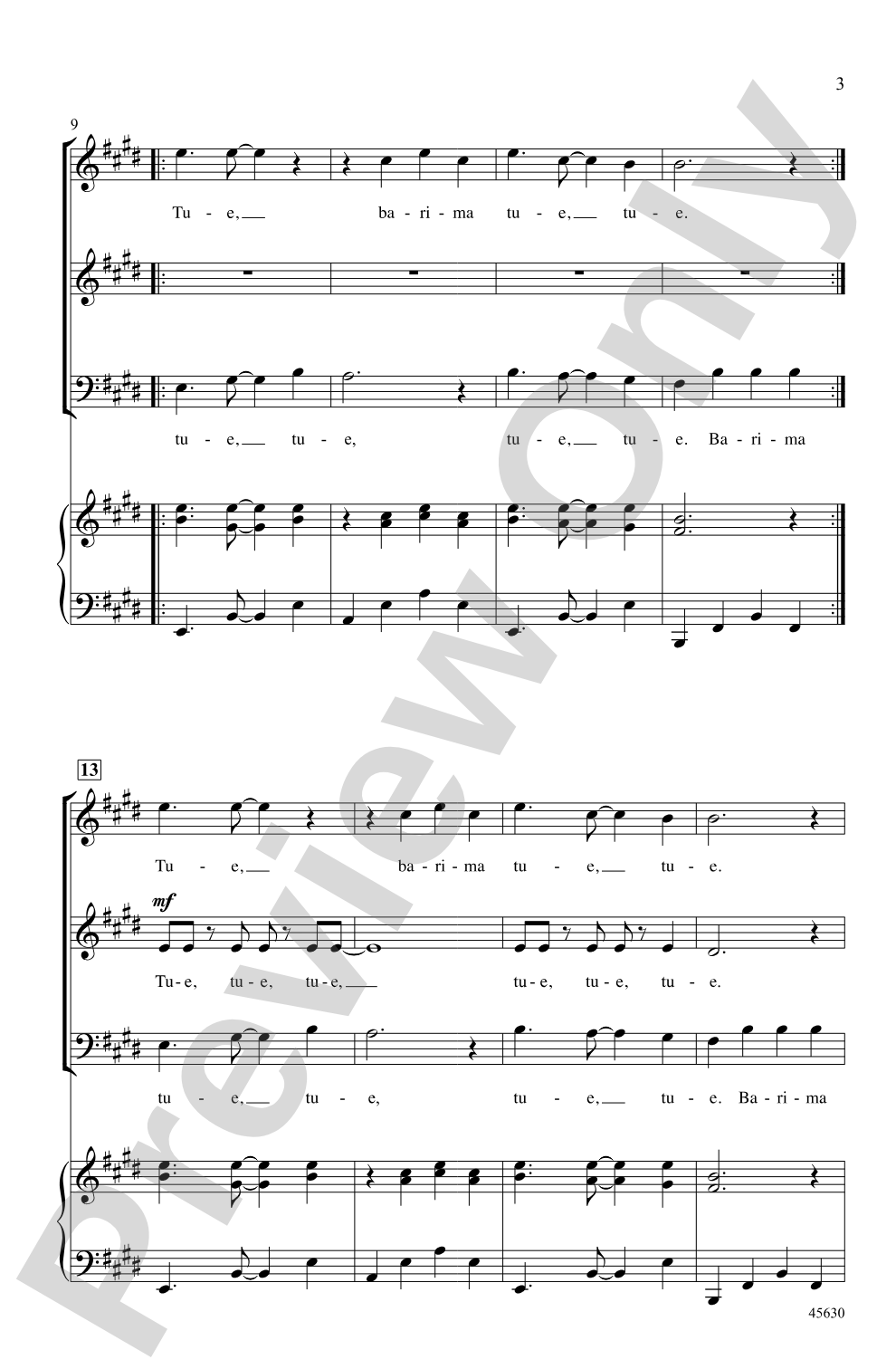 Tue, Tue: SAB Choral Octavo