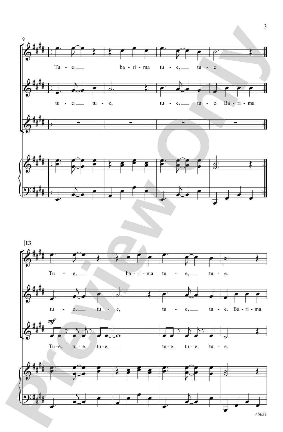 Tue, Tue: SSA Choral Octavo