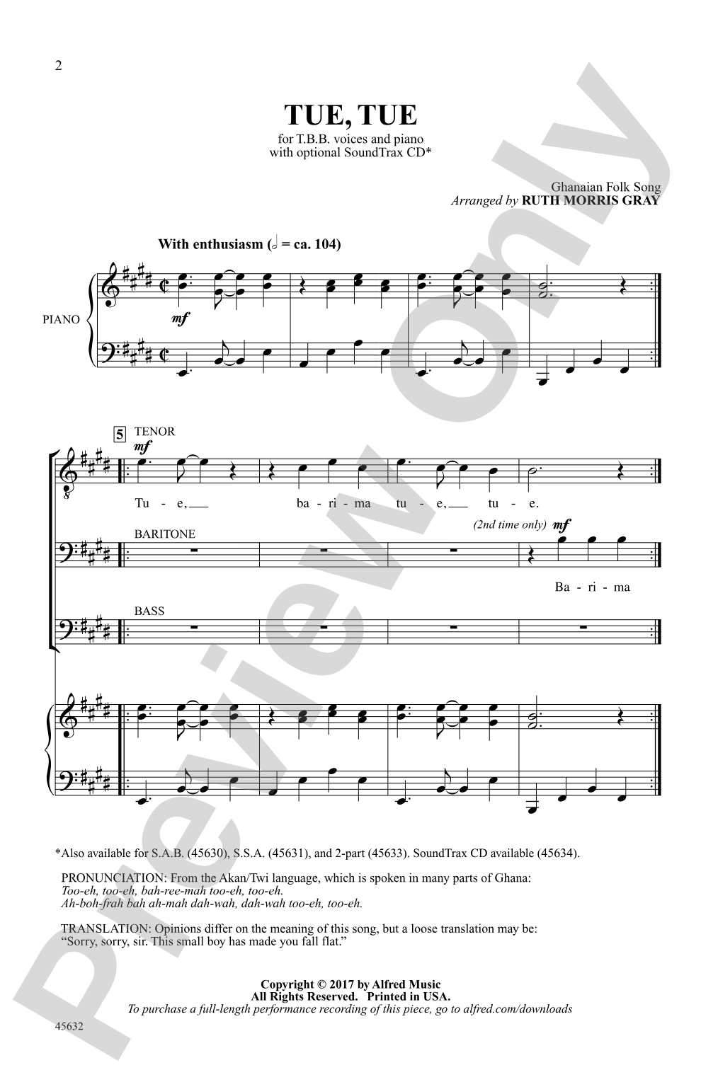 Tue, Tue: TBB Choral Octavo