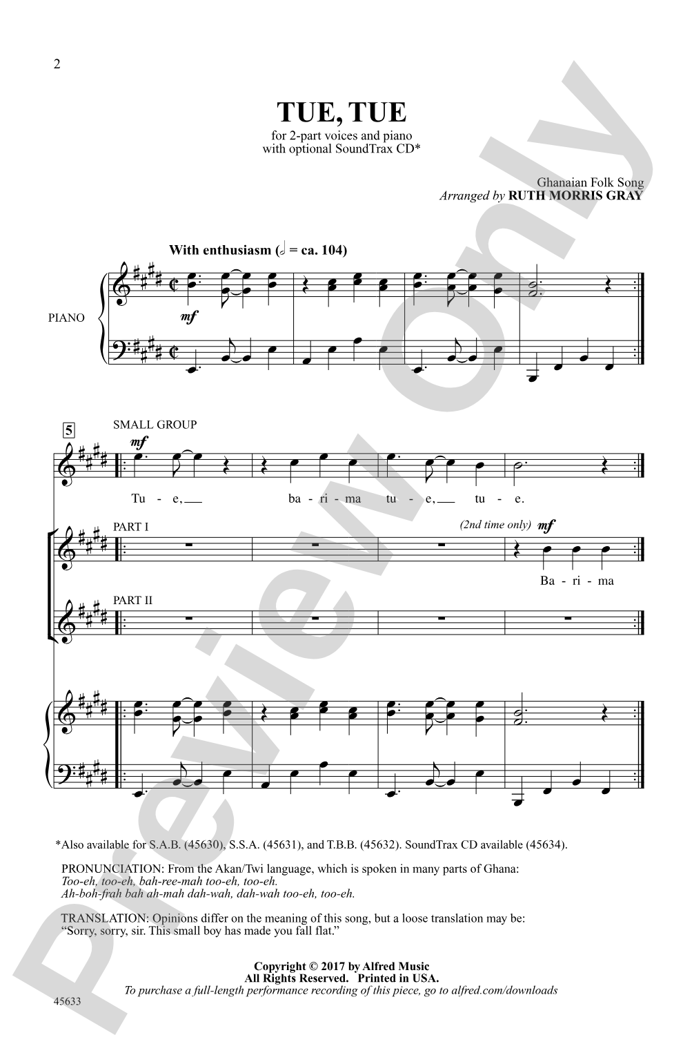 Tue, Tue: 2-Part Choral Octavo